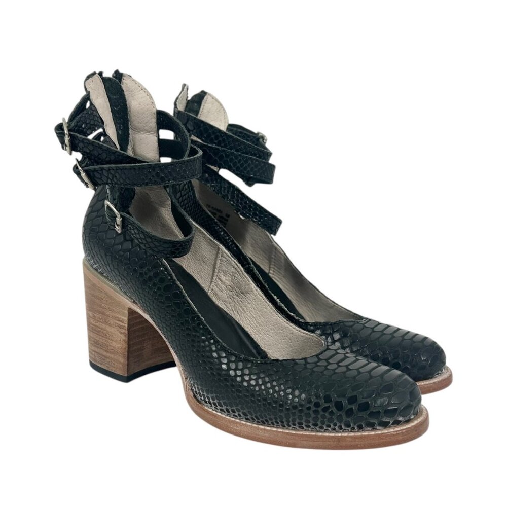 Freebird by Steven Randi Black Snake Embossed Heeled Shoes - Picture 2 of 11